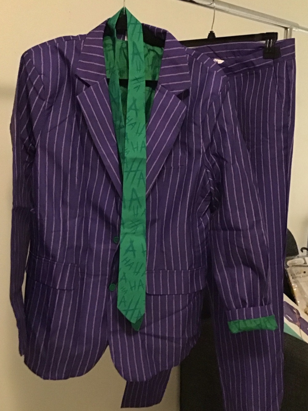 Purple Pinstripe Men's Two-Piece Suit with Green Lining and Tie